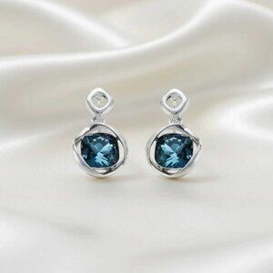 Ladies Exceptional Blue Platinum Crystal Earrings